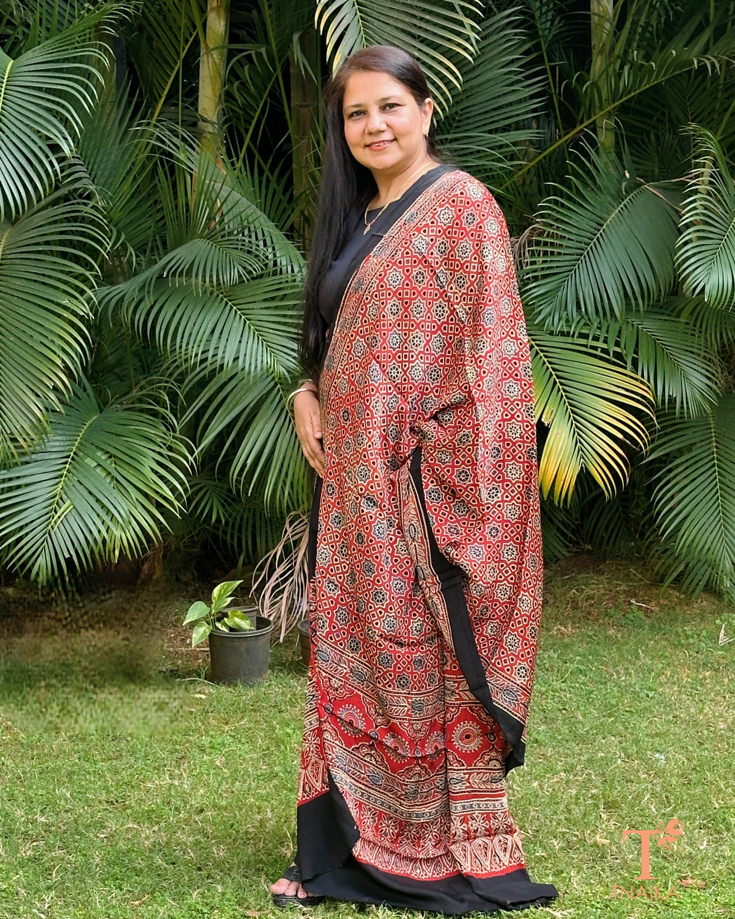Lightweight pure modal silk dupatta with Ajrakh hand block design