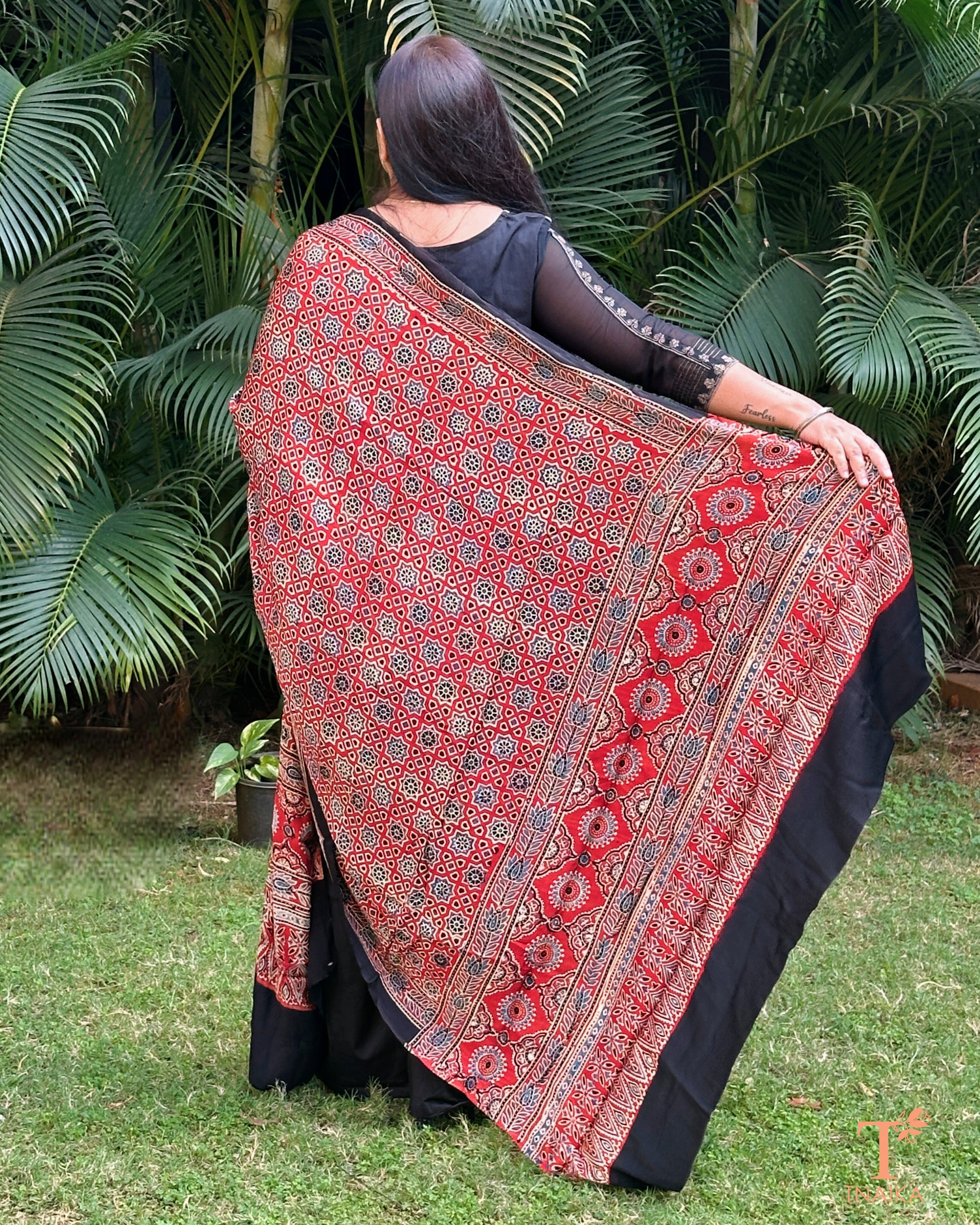 Soft modal silk Ajrakh dupatta with intricate heritage motifs