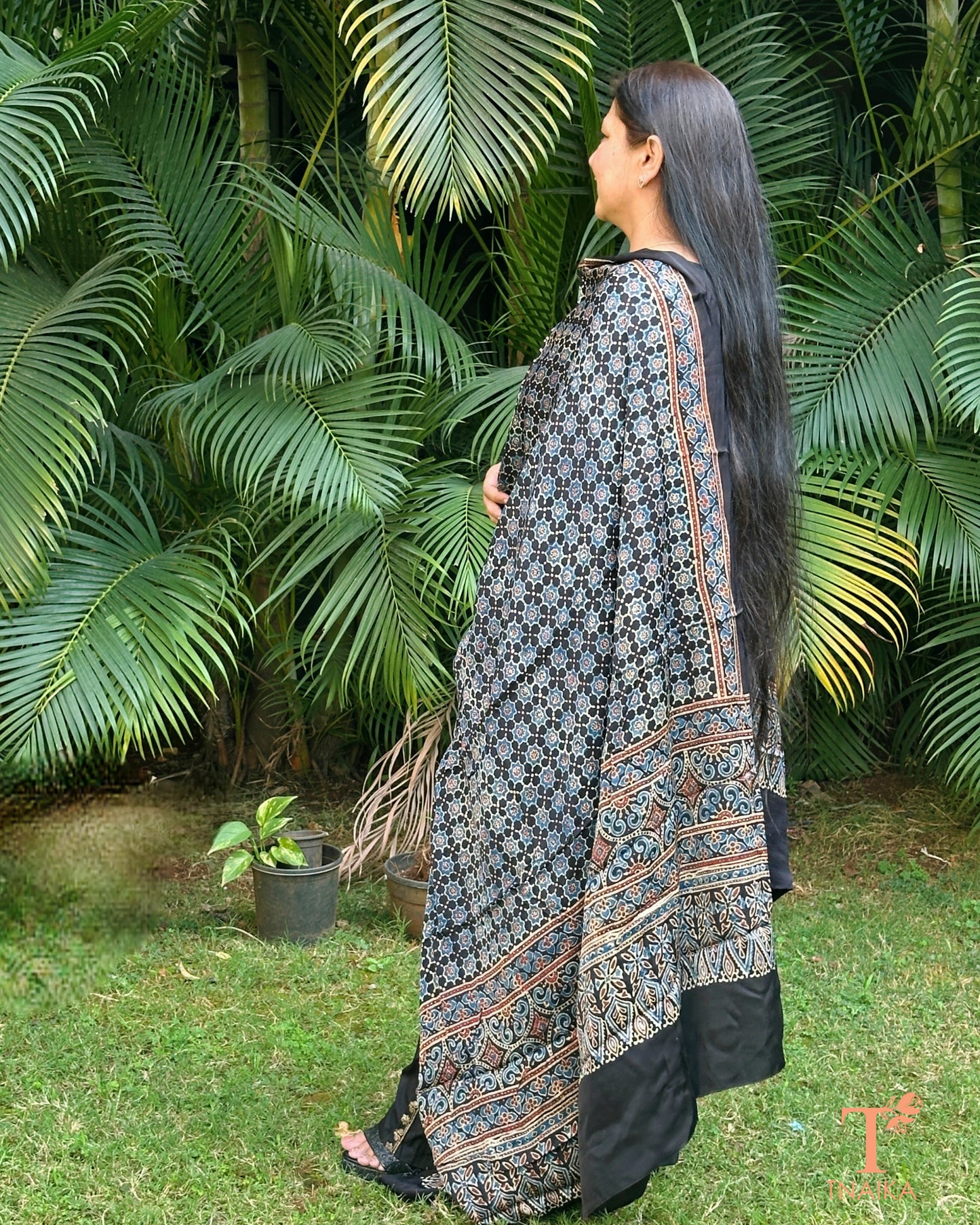 Soft modal silk Ajrakh dupatta with intricate heritage motifs