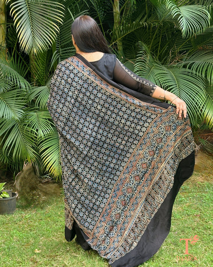Lightweight Ajrakh dupatta in modal silk with detailed border
