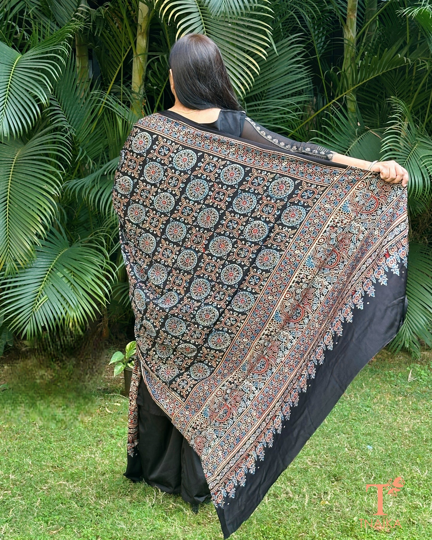 Soft modal silk Ajrakh dupatta with intricate heritage motifs