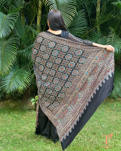Soft modal silk Ajrakh dupatta with intricate heritage motifs
