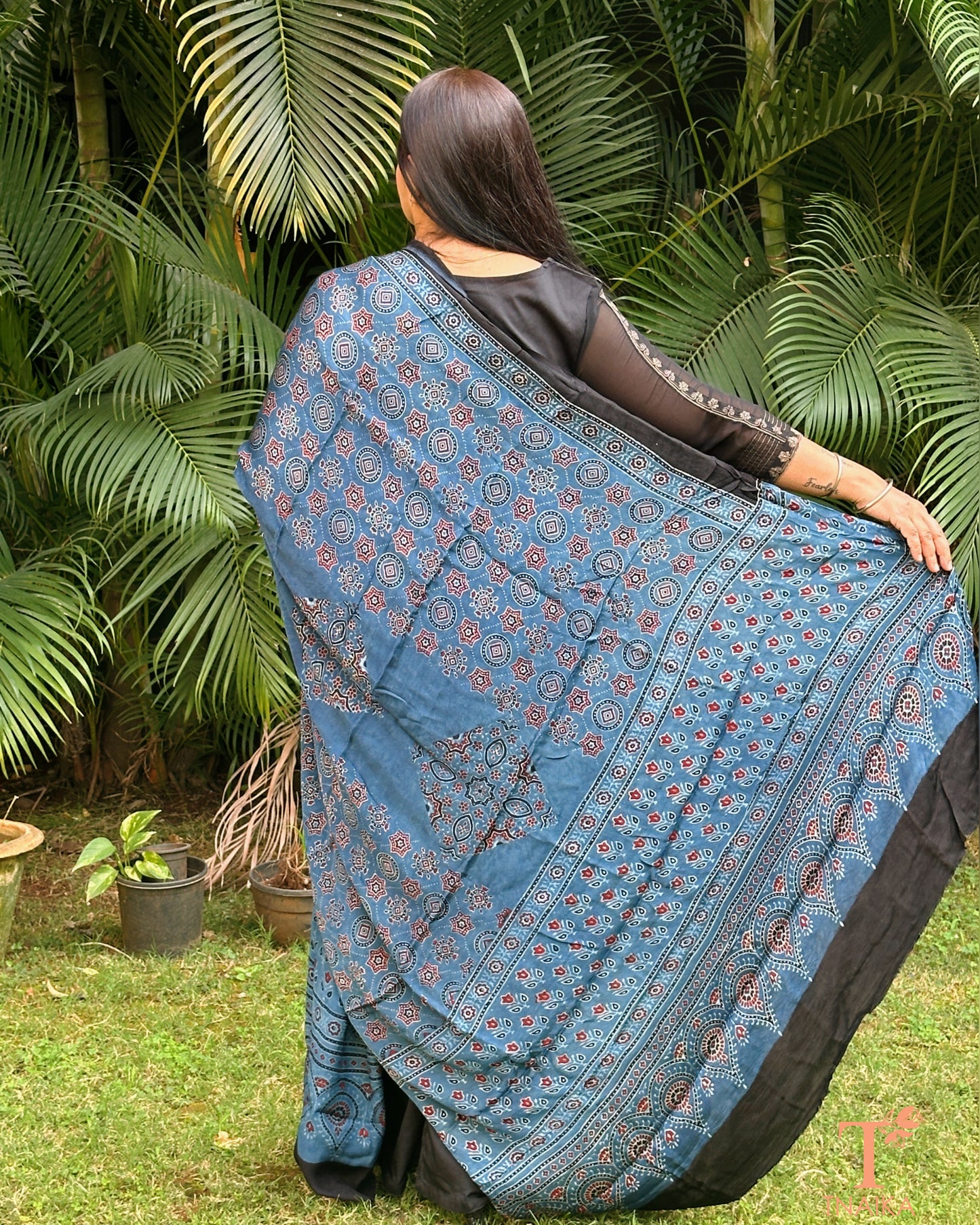 Ajrakh printed modal silk dupatta with traditional block patterns