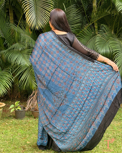 Ajrakh printed modal silk dupatta with traditional block patterns