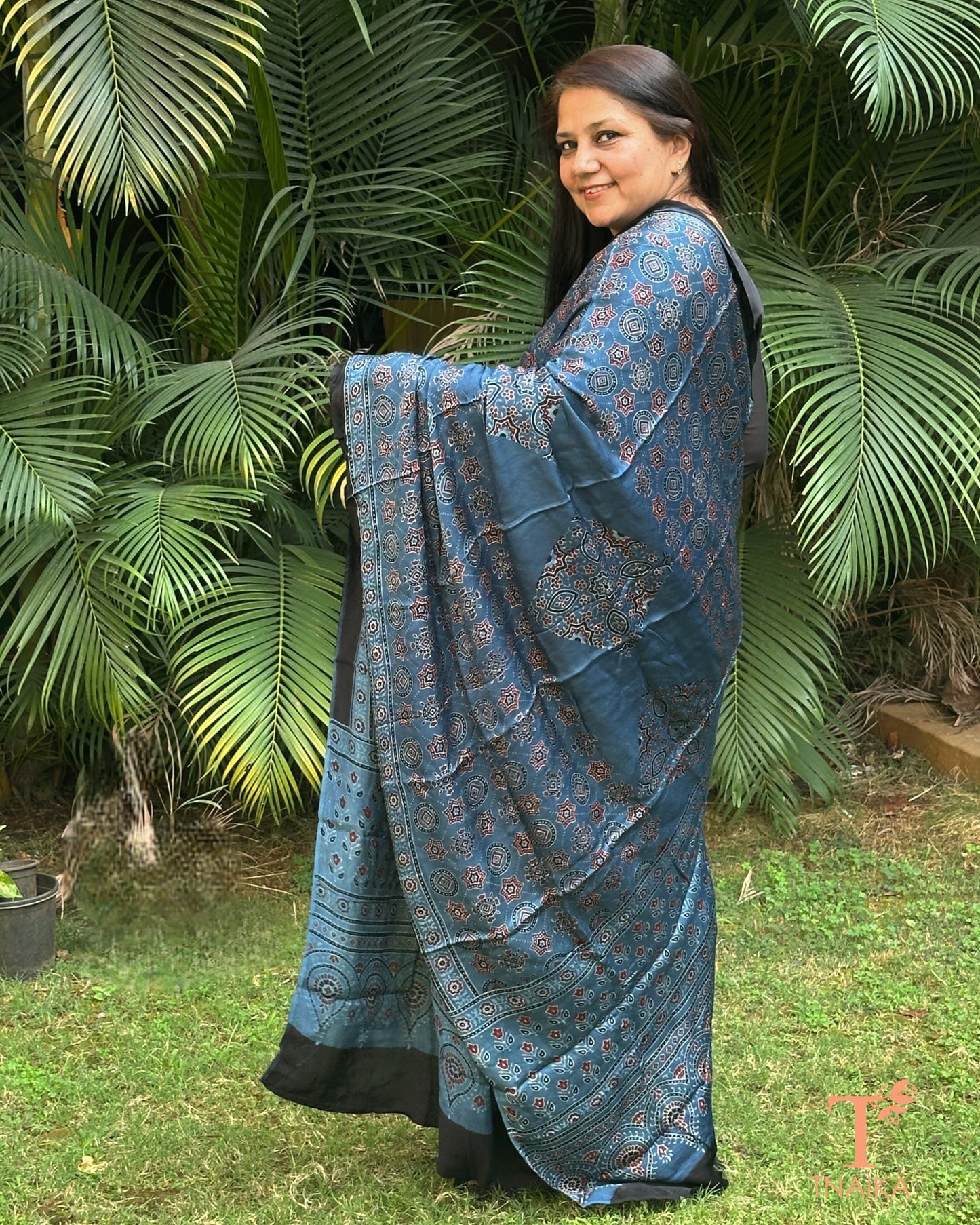 Handblock Ajrakh modal silk dupatta with rich pattern design