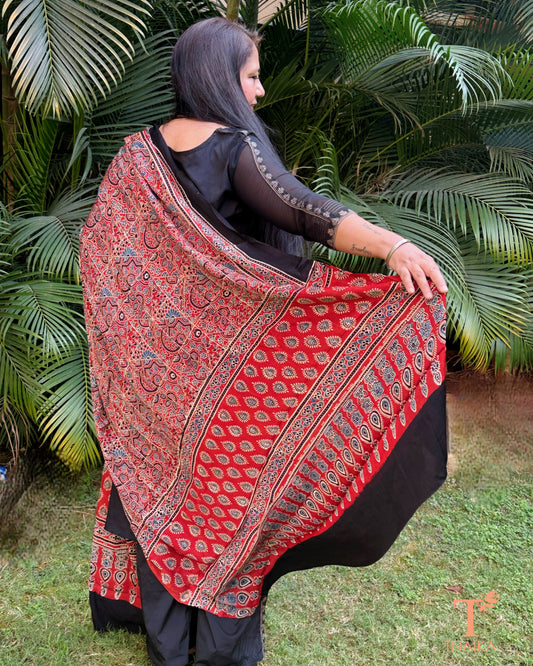 Soft modal silk Ajrakh dupatta with intricate heritage motifs