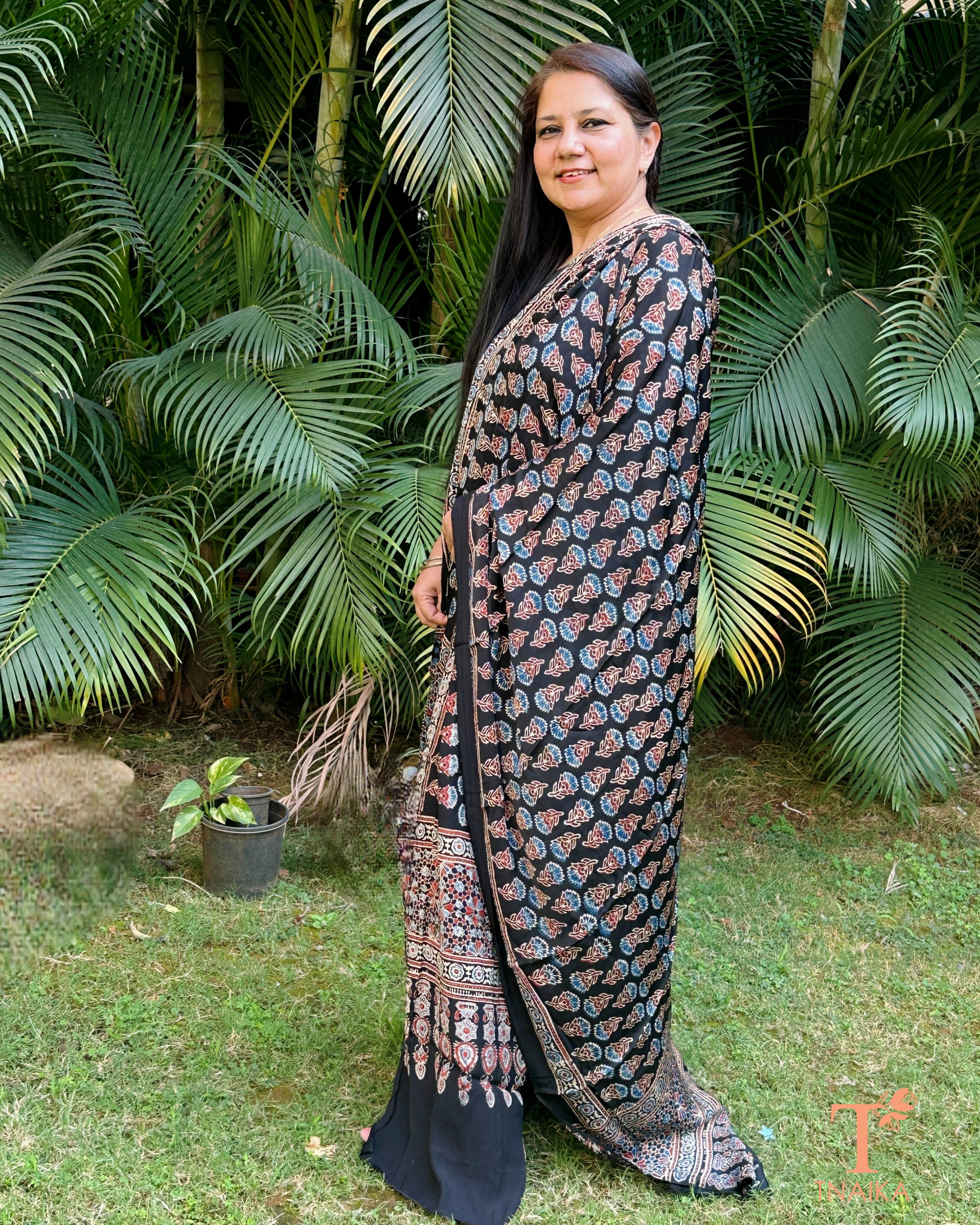 Soft modal silk Ajrakh dupatta with intricate heritage motifs