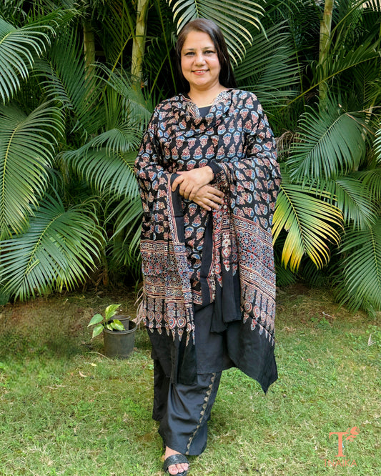 Lightweight Ajrakh dupatta in modal silk with detailed border