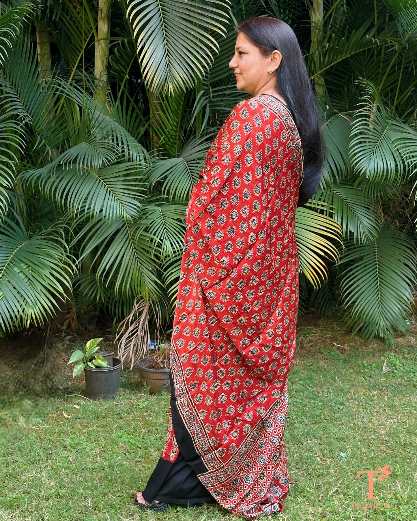 Elegant modal silk dupatta featuring classic Ajrakh prints