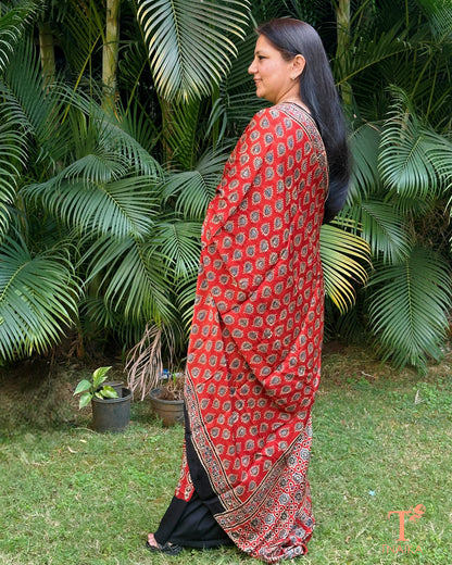 Elegant modal silk dupatta featuring classic Ajrakh prints