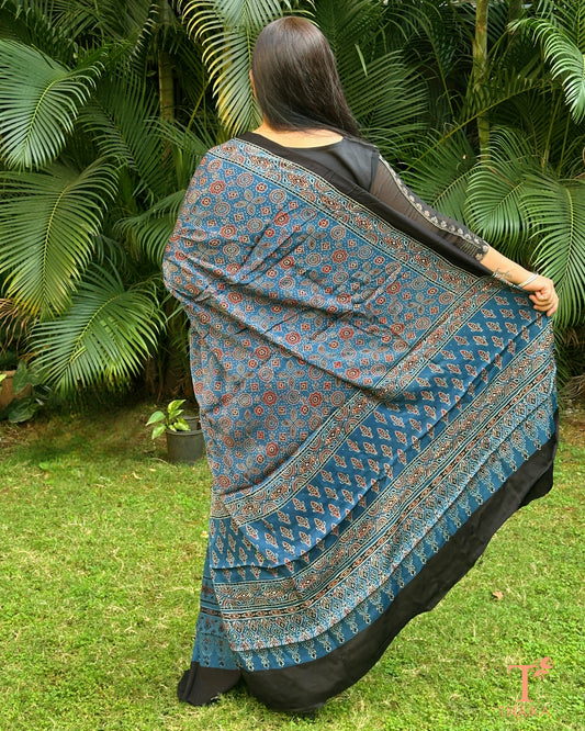 Soft modal silk Ajrakh dupatta with intricate heritage motifs
