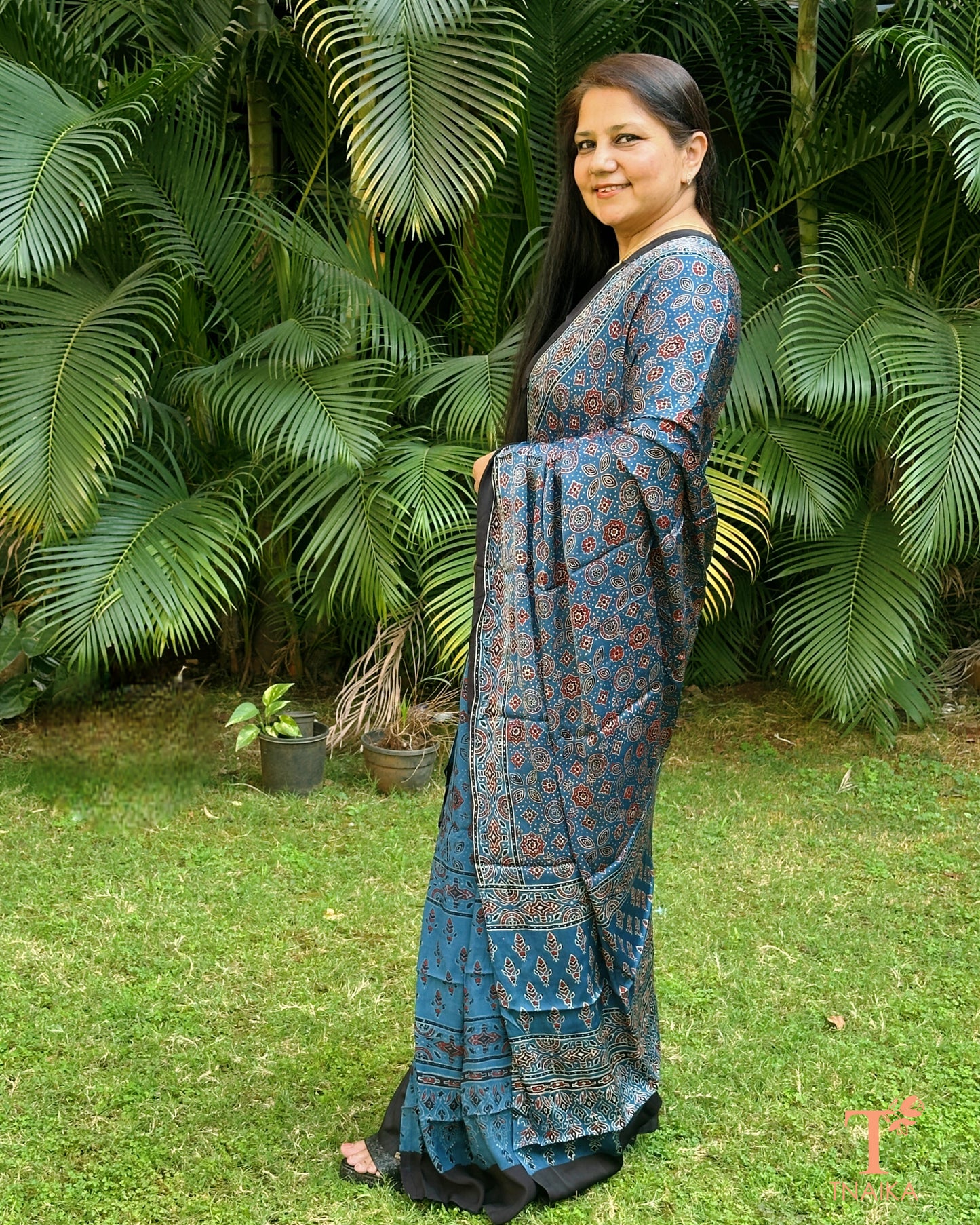 Lightweight Ajrakh dupatta in modal silk with detailed border