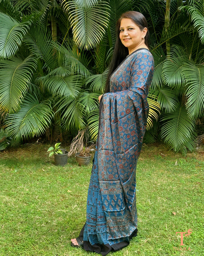 Lightweight Ajrakh dupatta in modal silk with detailed border