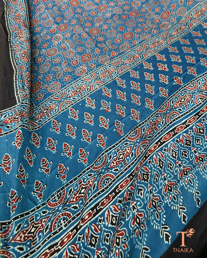 Handblock Ajrakh modal silk dupatta with rich pattern design