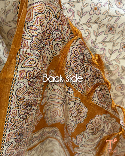 Ethnic dupatta featuring geometric and folk design with tassel finish