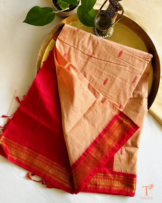 Soft cotton saree featuring traditional woven border and tassels