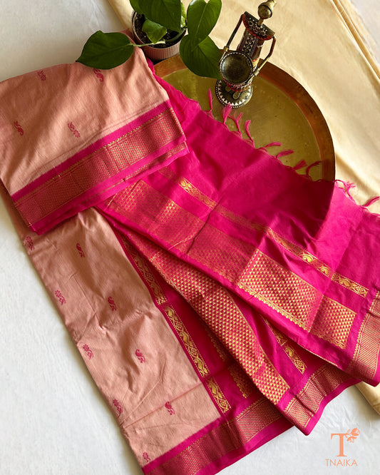 Lightweight cotton saree with intricate zari detailing on border