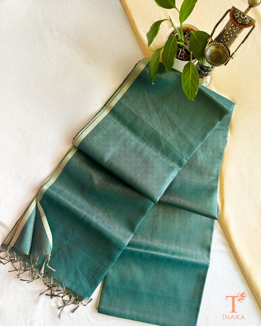 Chanderi tissue silk saree in green shade with lightweight drape