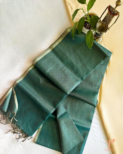 Lightweight green Chanderi tissue silk saree with running blouse fabric