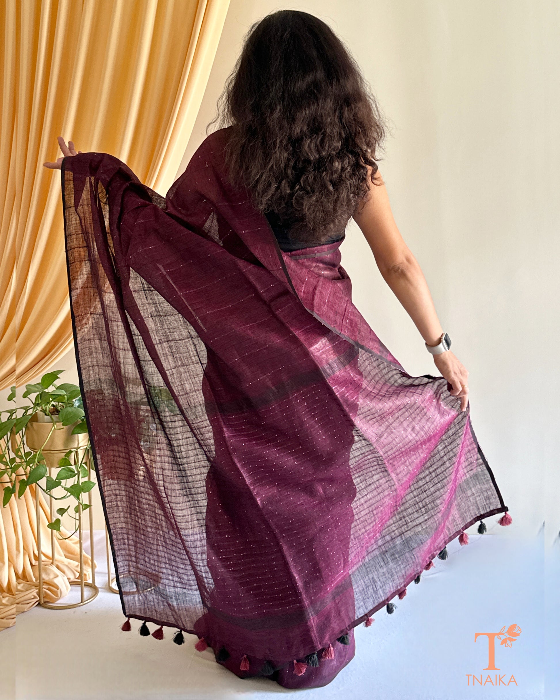 premium handfeel linen saree for festive and occasion wear
