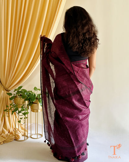 breathable premium linen saree with traditional weave