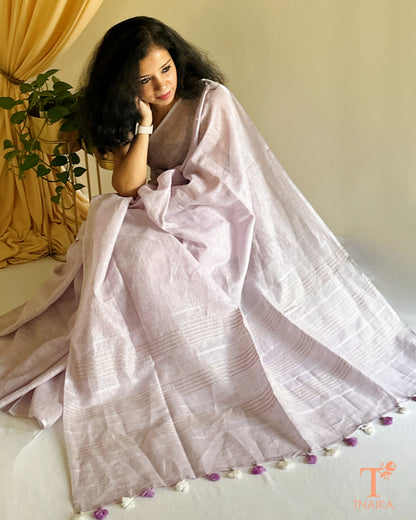 rich textured linen saree with minimal motifs