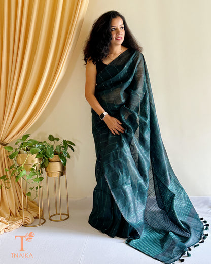premium linen saree with plain border and minimal design