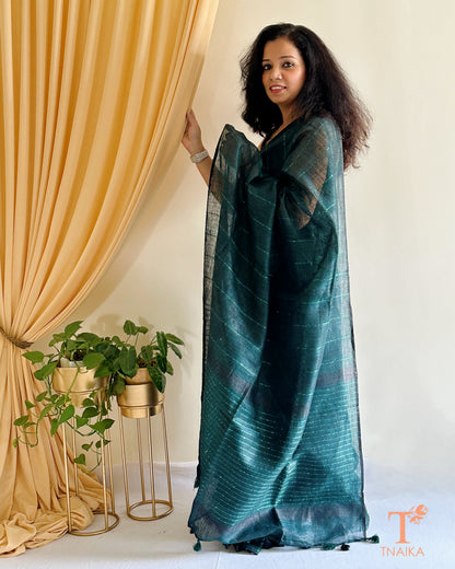 luxury linen saree for women with elegant sequence detailing