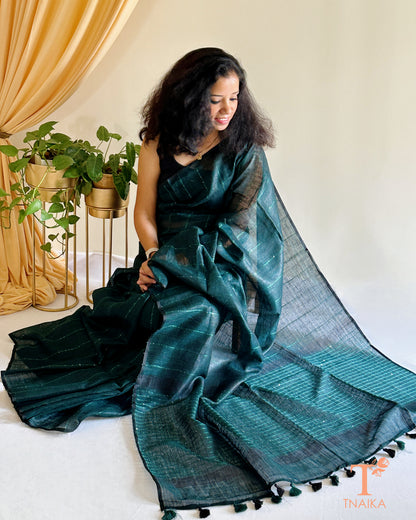 premium handfeel linen saree for festive and occasion wear