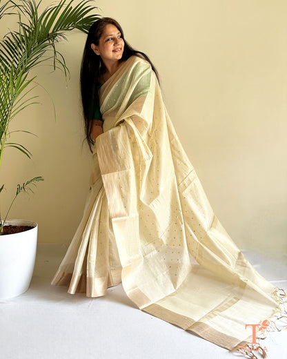 Close-up of buti work on premium tissue chanderi fabric
