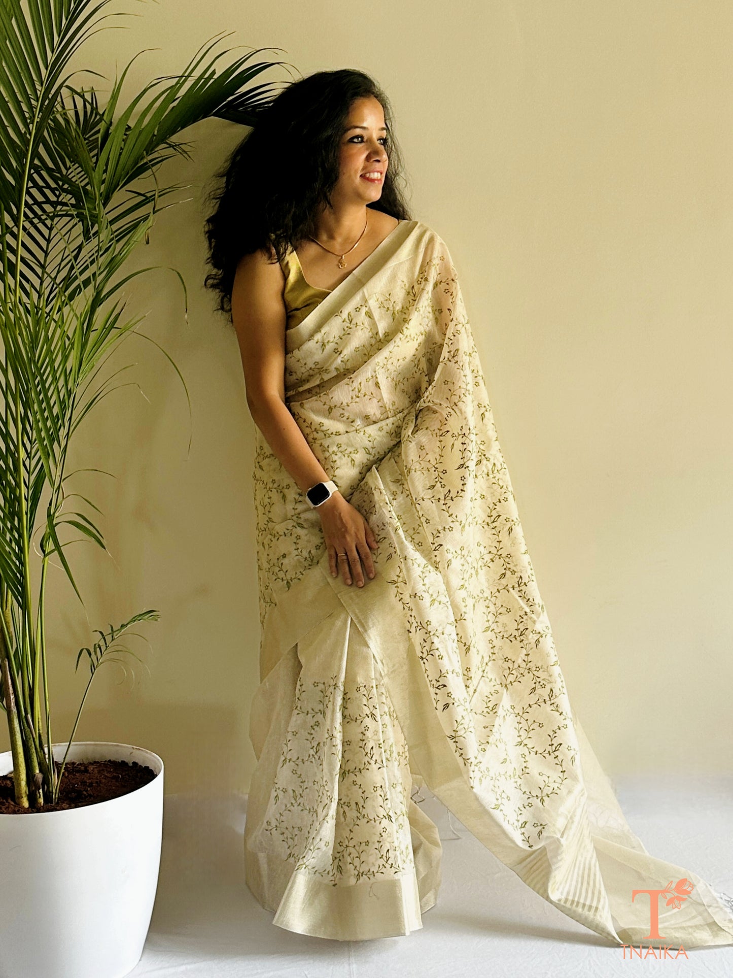 Elegant embroidered Chanderi saree with soft woven border