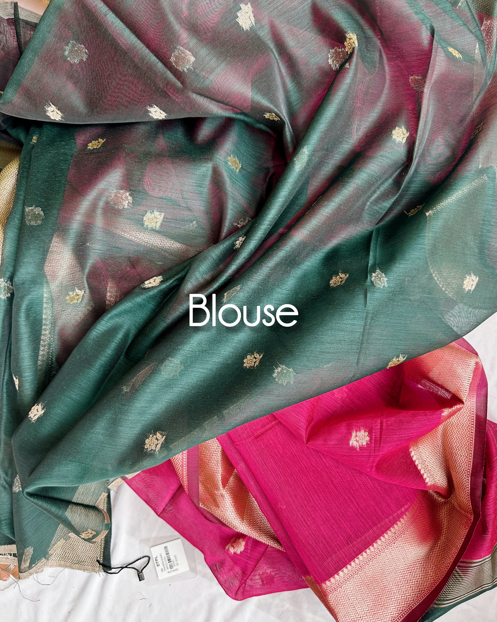 Festive cotton saree with floral woven contrast blouse