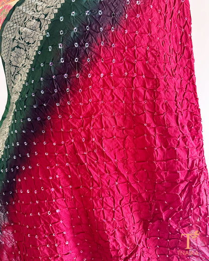 Traditional Kanjiwarm dupatta with woven zari border and textured Bandhej pattern