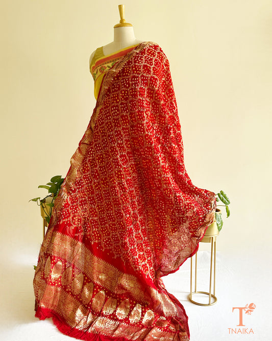 Soft Dhupiyan silk Bandhej dupatta for lehenga choli and festive styling