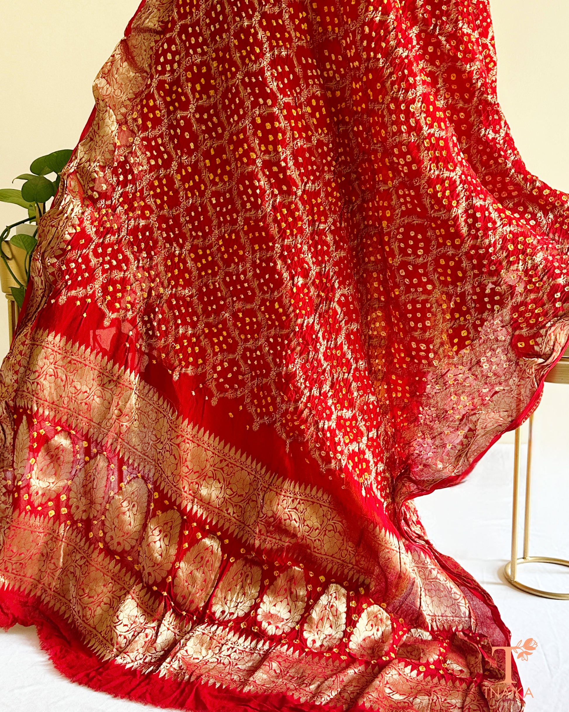 Wedding wear Bandhej dupatta with Banarasi style border detailing