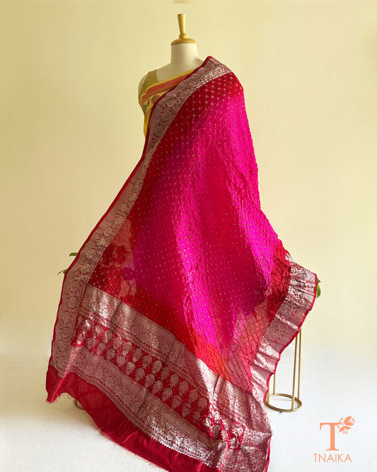 Soft Dhupiyan silk Bandhej dupatta for lehenga choli and festive styling