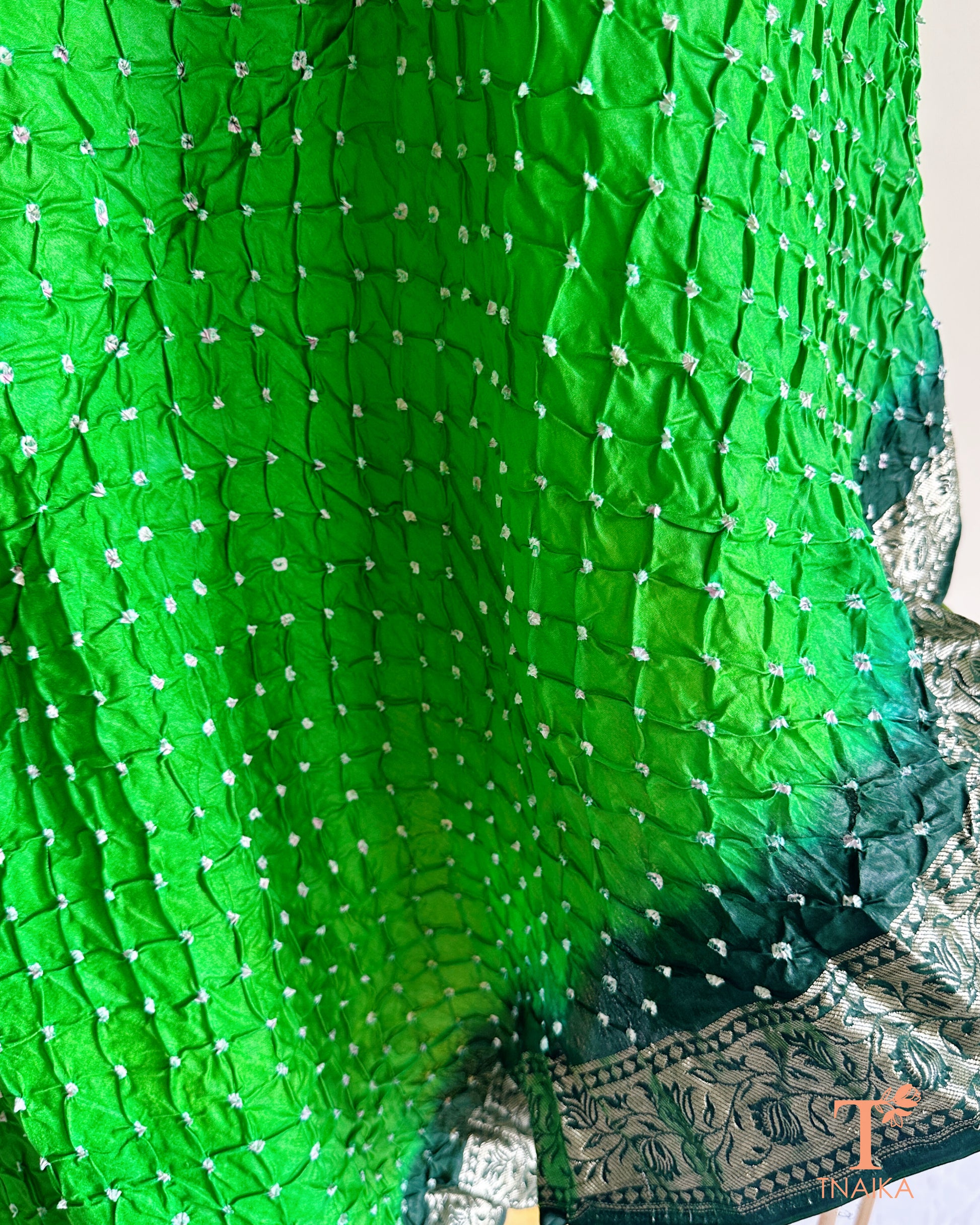 Lightweight festive dupatta with traditional Bandhej texture and zari accents
