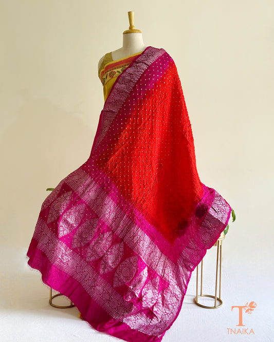 Soft Dhupiyan silk Bandhej dupatta for lehenga choli and festive styling