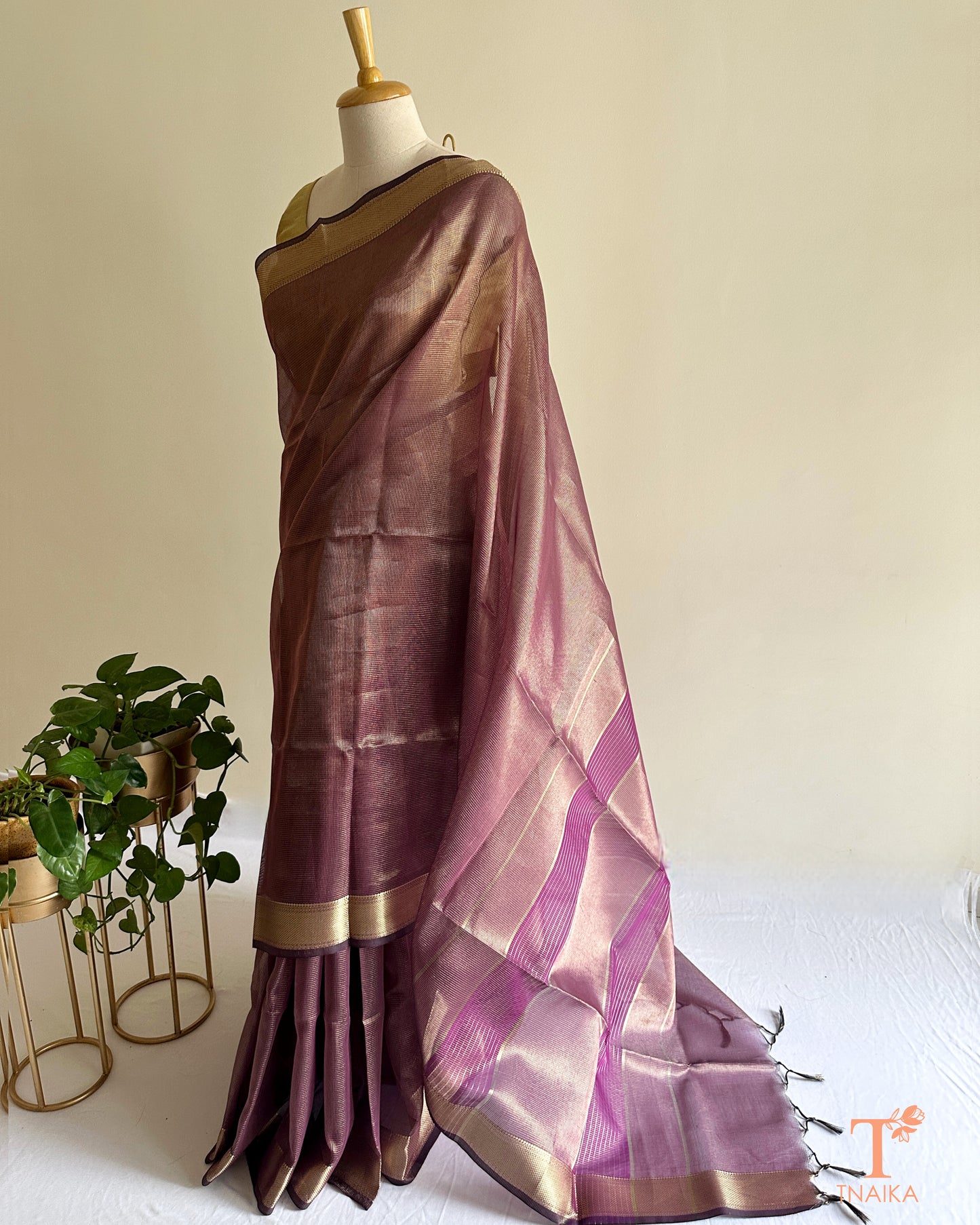 RaagMala Tissue Silk Checks Saree - Muted Mauve