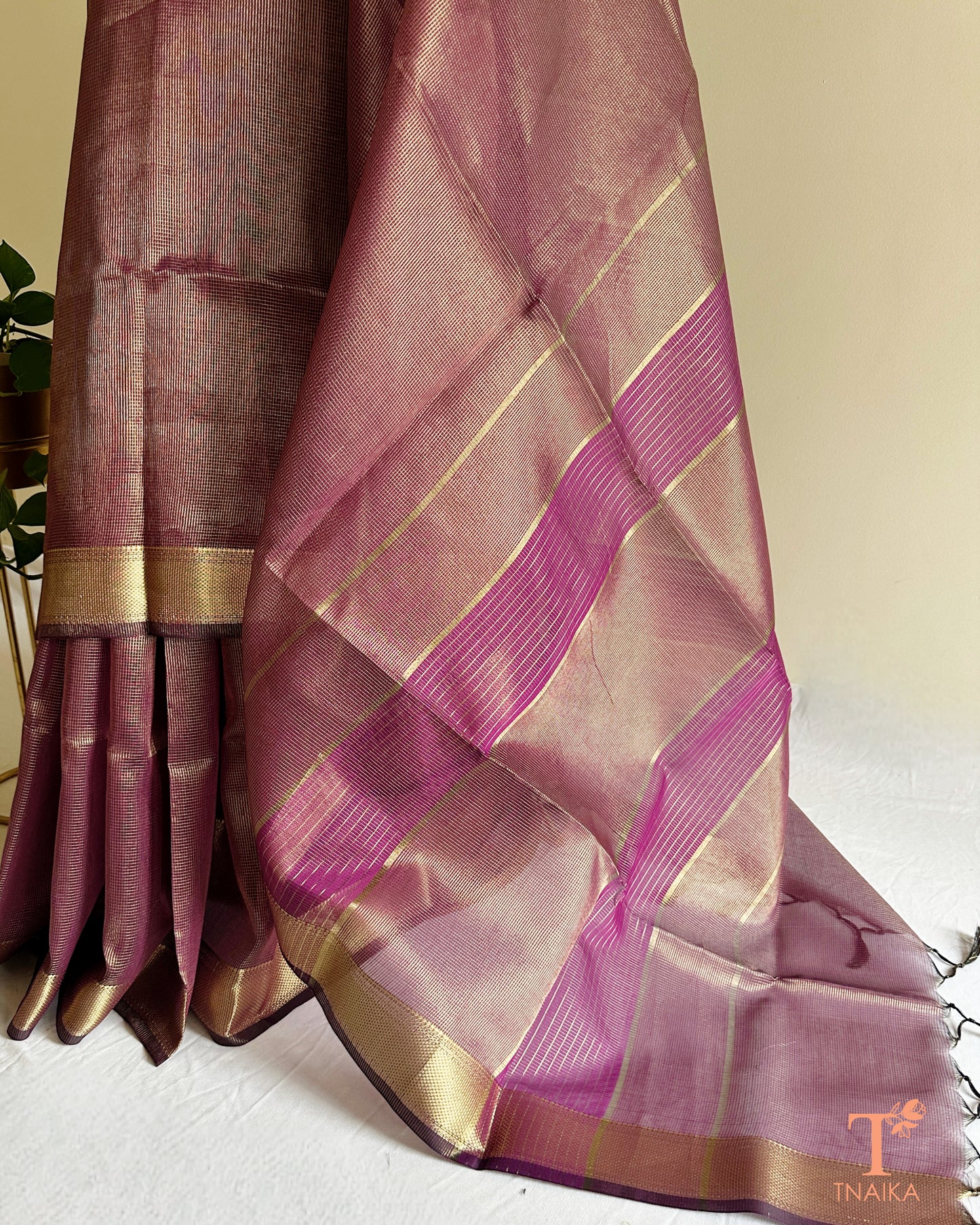 RaagMala Tissue Silk Checks Saree - Muted Mauve