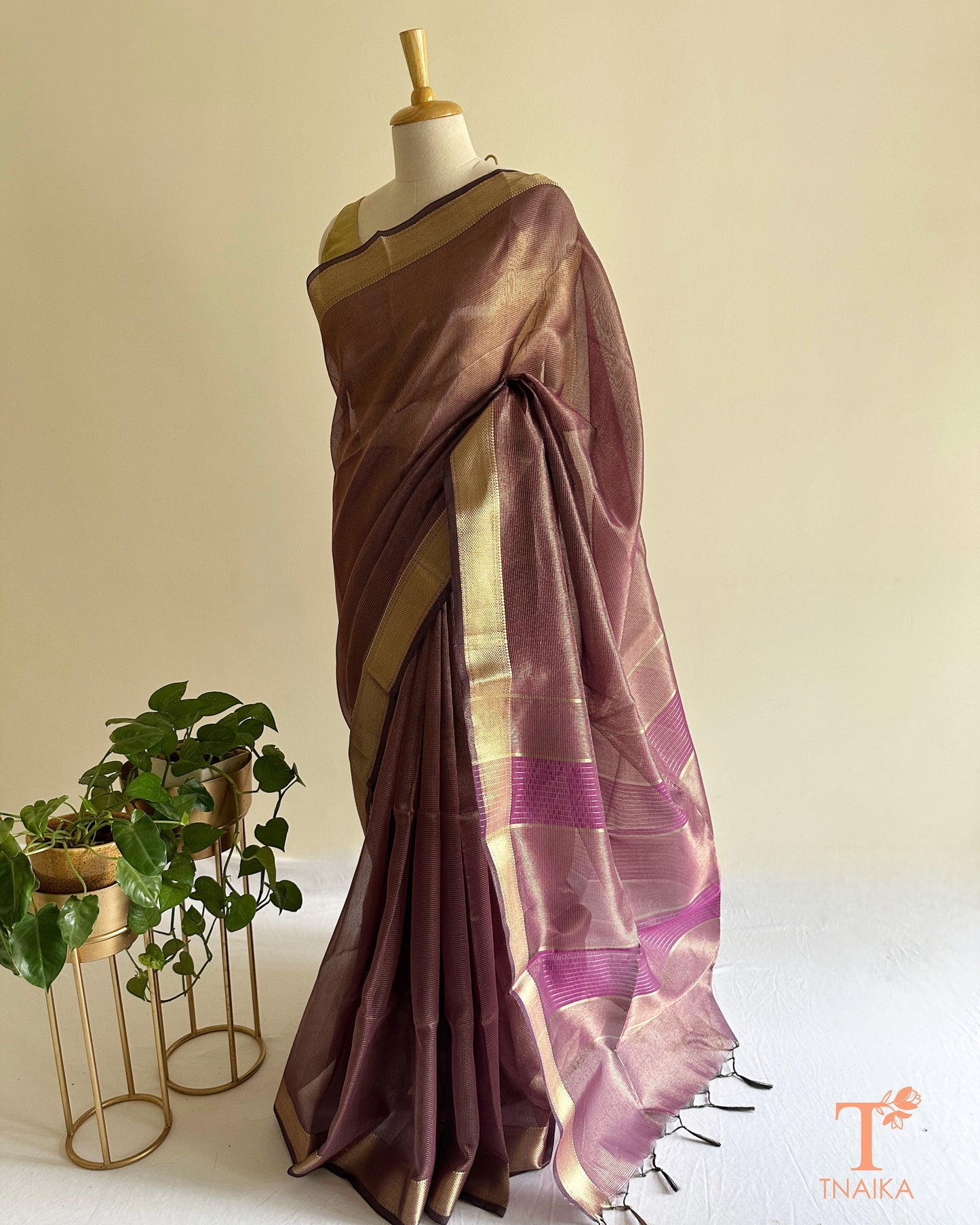 RaagMala Tissue Silk Checks Saree - Muted Mauve