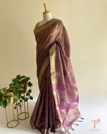 RaagMala Tissue Silk Checks Saree - Muted Mauve