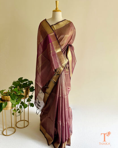 RaagMala Tissue Silk Checks Saree - Muted Mauve