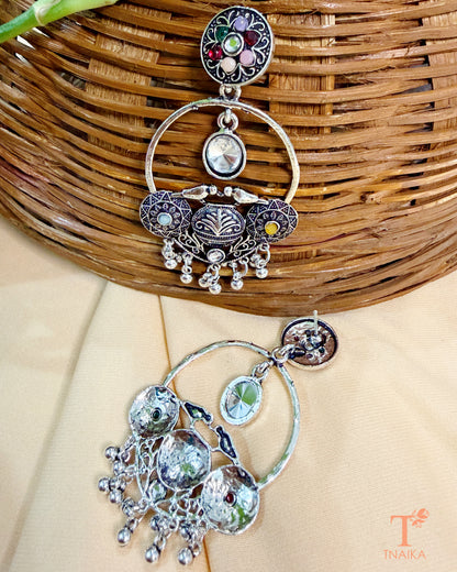 Multicolor stone work oxidised earrings perfect for sarees and festive outfits.