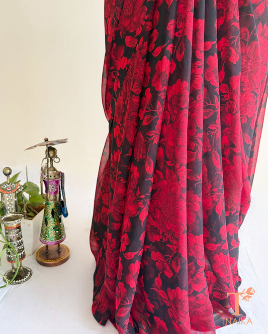Georgette Midnight Bloom Floral Saree