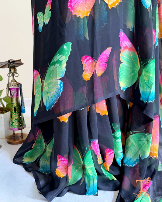 Lightweight butterfly printed georgette saree for women