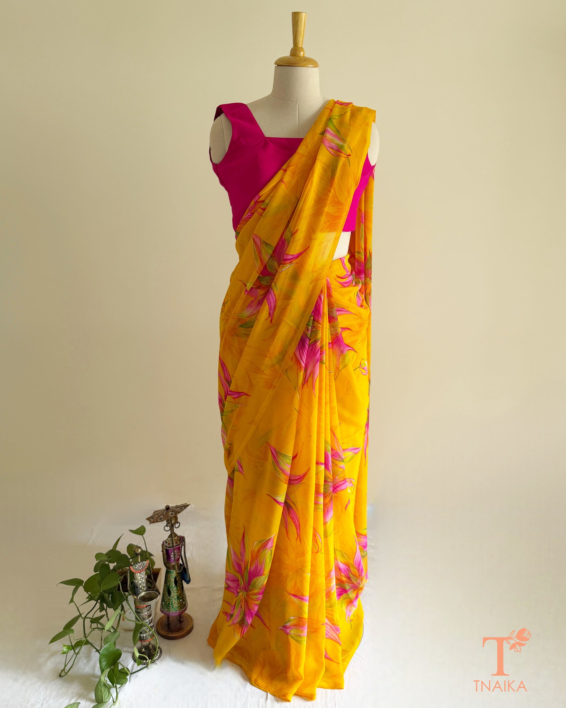 Georgette saree with multicolor floral print