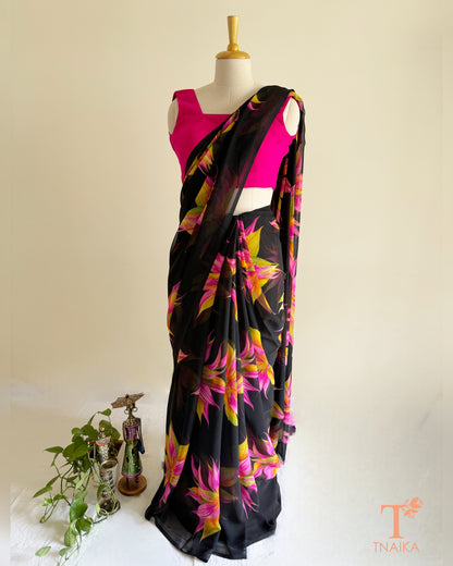 Georgette saree with multicolor floral print