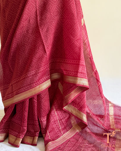 Artisan-made hand block printed Maheshwari saree