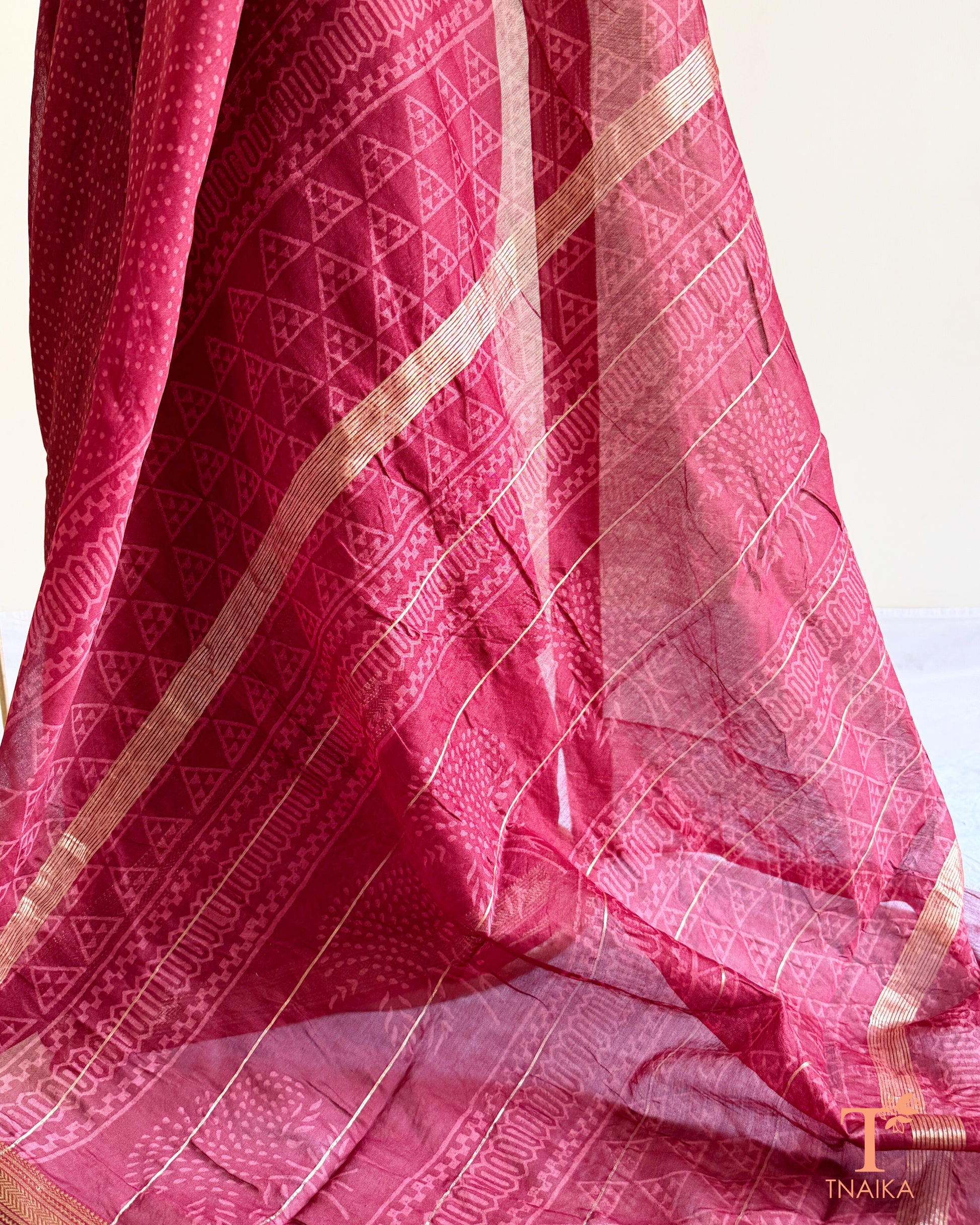Traditional Maheshwari silk saree with geometric motifs